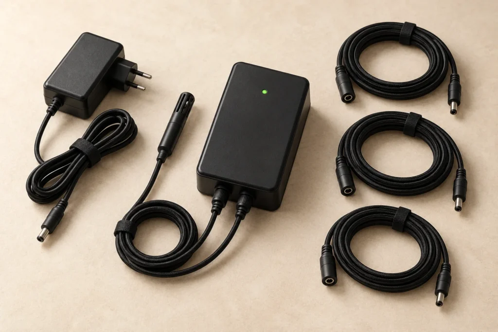 Controller enclosure, wired air probe, power supply and neatly arranged cables